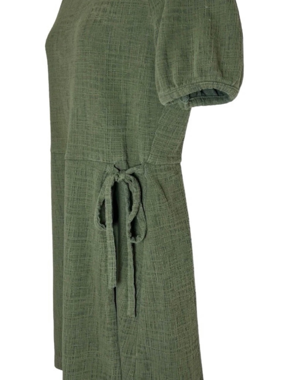 Maxwell Crosshatch Puff-Sleeve Faux-Wrap Mini Dress in Olive Palm Tree Medium - Picture 5 of 5